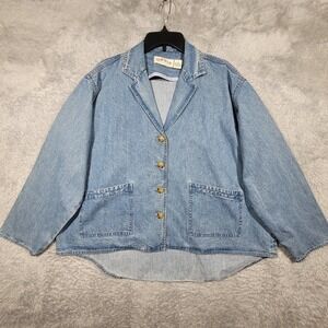 Orvis Denim Blazer Jacket Womens 14 Button Front Pockets Casual *stain‎